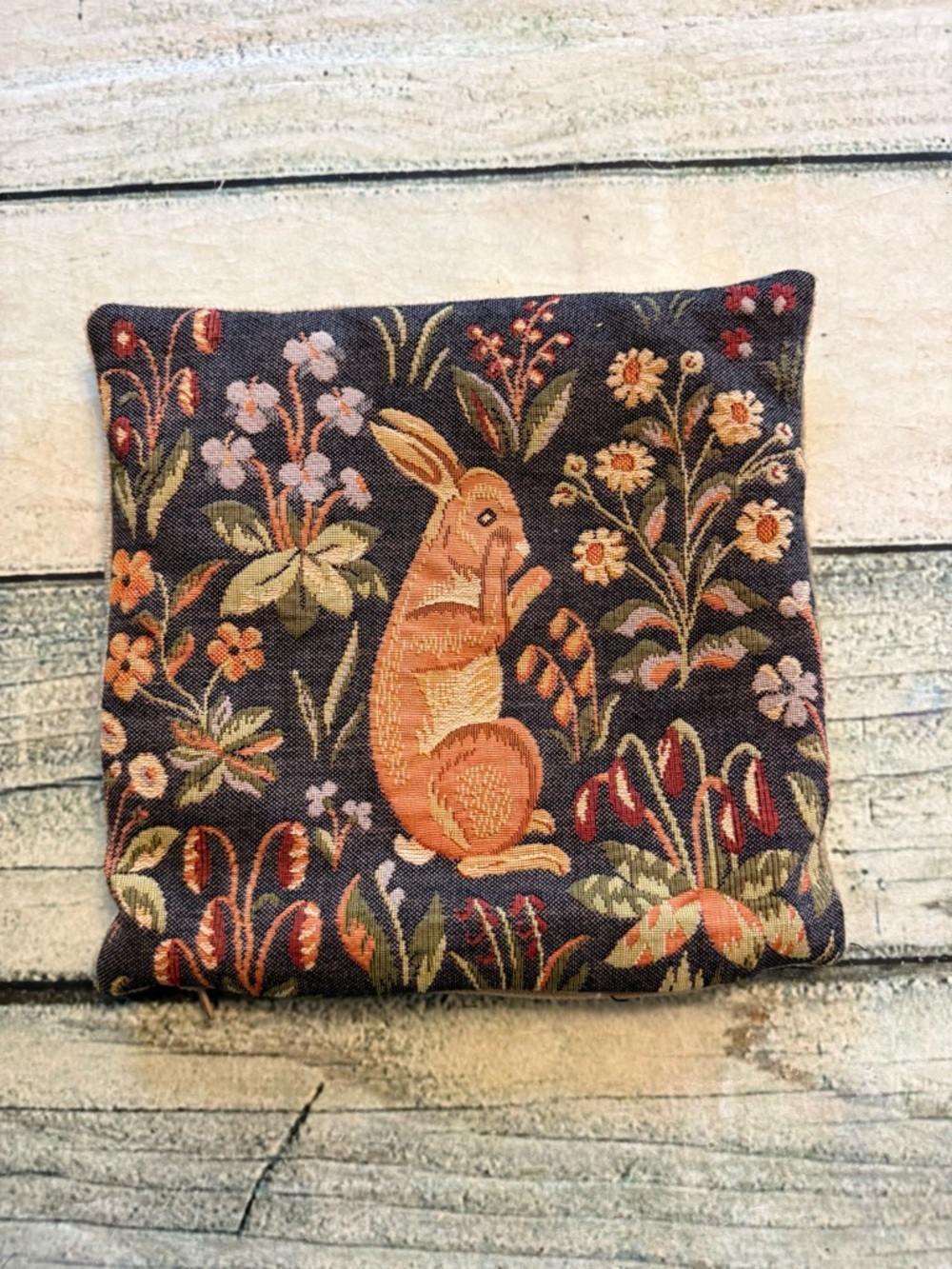 Vintage Small Medieval Rabbit Standing Throw Pillow Cover. Tapestry. 9X9